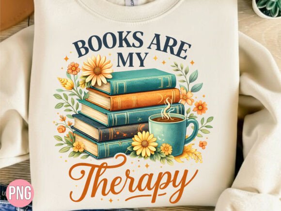 Books Are My Therapy Coffee PNG