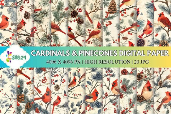 Cardinals Pinecones Digital Paper Guide