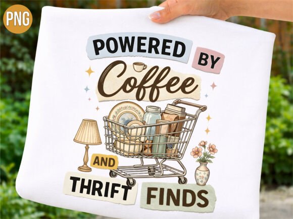 Evaluating the Powered by Coffee Thrift Finds Retro PNG for Creative Projects