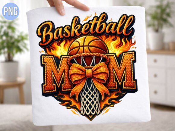 Flame Basketball Mom Sports Bow PNG