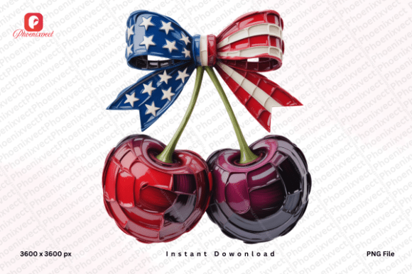 Hand Painted Cherry USA Flag Bow PNG